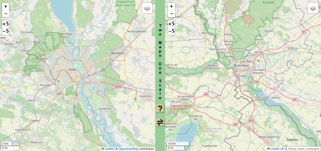 Київ vs Братислава - звичайна мапа. Київ vs Братислава - звичайна мапа.